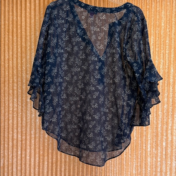 Vince Camuto Floral Navy Sheer Women's Top - Picture 4 of 5